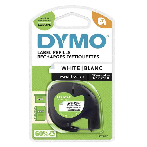 Taśma DYMO 59421 - 4m × 12mm, LetraTag, czarny druk / biały podkład