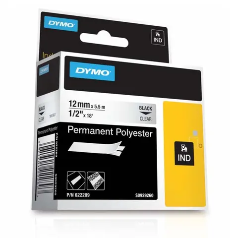 Taśma DYMO 622289 - 5.5m × 12mm, RHINO, czarny druk / przezroczysty podkład