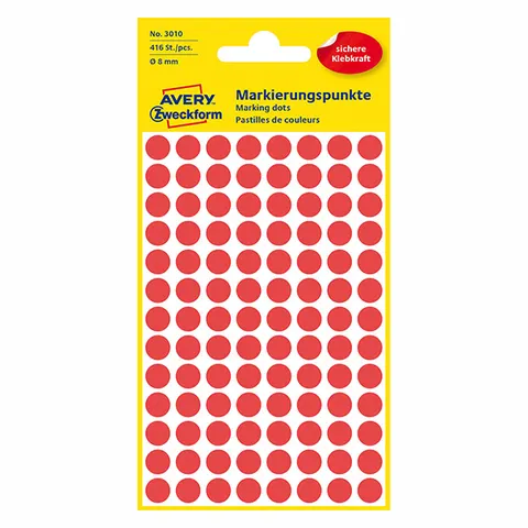 Etykiety AVERY 3010 - czerwone, 104 et./arkusz, 4 arkuszy
