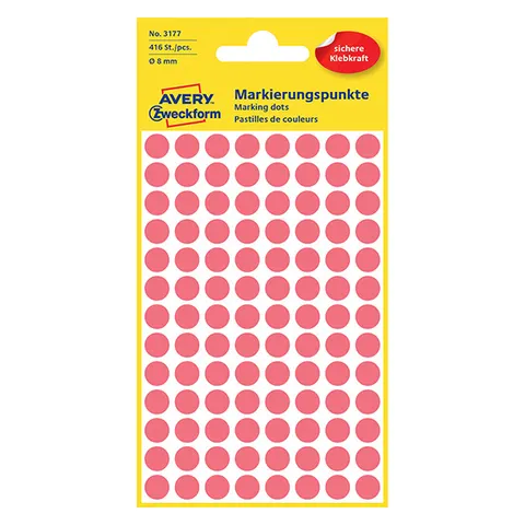 Etykiety AVERY 3177 - czerwone, 104 et./arkusz, 4 arkuszy