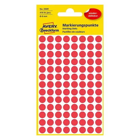 Etykiety AVERY 3589 - czerwone, 104 et./arkusz, 4 arkuszy