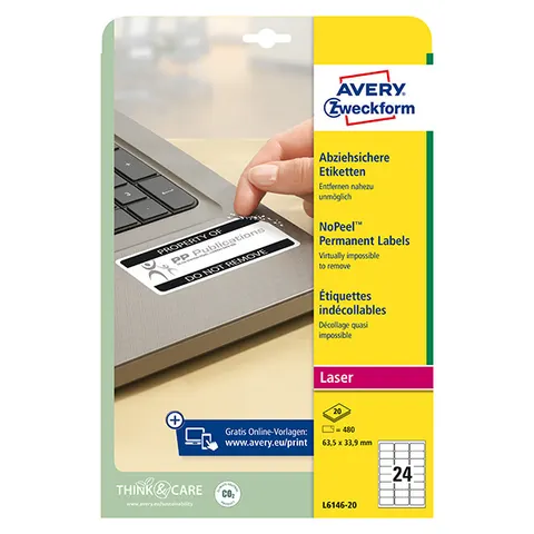 Etykiety AVERY L6146-20 - 63.5mm × 33.9mm, A4, 24 et./arkusz