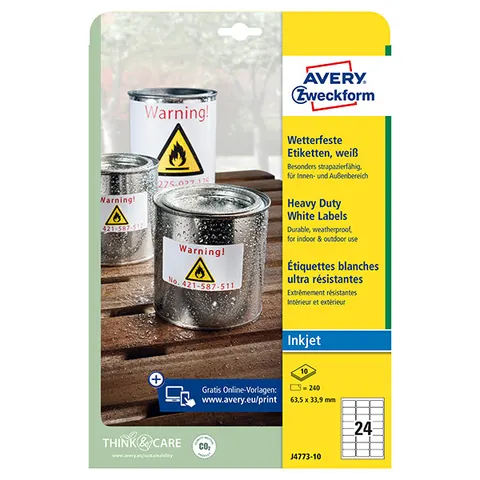 Etykiety AVERY J4773-10 - 63.5mm × 33.9mm, A4, 24 et./arkusz, 10 arkuszy