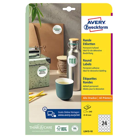 Etykiety AVERY L3415-10 - A4, 24 et./arkusz, 10 arkuszy