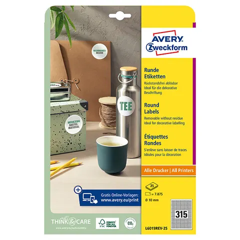Etykiety AVERY L6019REV-25 - A4, 315 et./arkusz, 25 arkuszy
