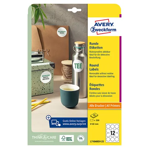 Etykiety AVERY L7104REV-25 - A4, 12 et./arkusz, 25 arkuszy