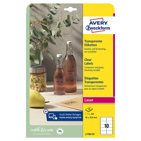 Etykiety AVERY L7783-25 - 96mm × 50,8mm, A4, 10 et./arkusz, 25 arkuszy