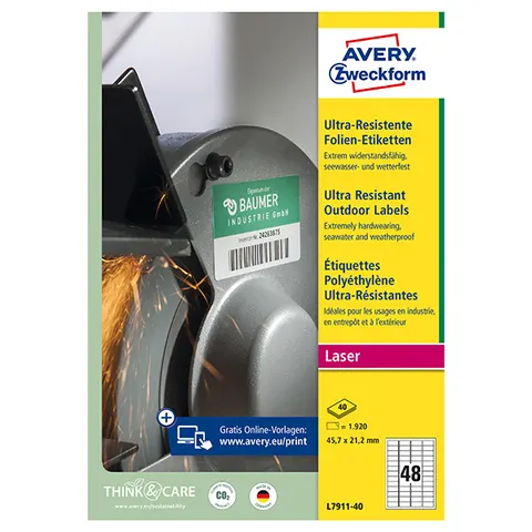 Etykiety AVERY L7911-40 - 45.7mm × 21.2mm, A4, 48 et./arkusz, 40 arkuszy