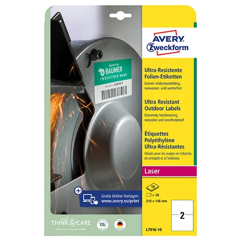 Etykiety AVERY L7916-10 - 210mm × 148mm, A4, 2 et./arkusz, 10 arkuszy