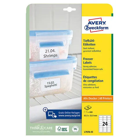 Etykiety AVERY L7970-25 - 63.5mm × 33.9mm, A4, 24 et./arkusz, 25 arkuszy