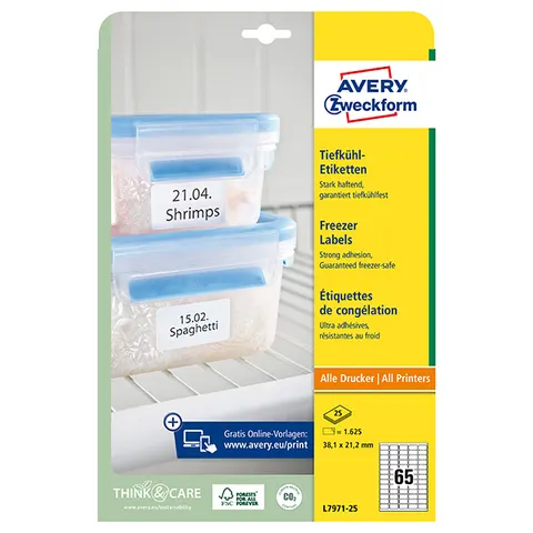 Etykiety AVERY L7971-25 - 38.1mm × 21.2mm, A4, 65 et./arkusz, 25 arkuszy