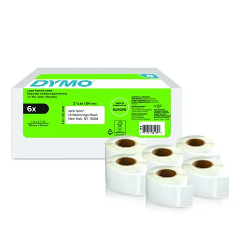 Etykiety DYMO 2177564 - 54mm × 25mm, białe, 6 x 500 szt.