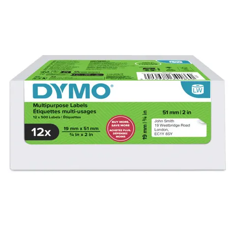 Etykiety DYMO 2234186 - 51mm × 19mm, białe, 12 x 500 szt.