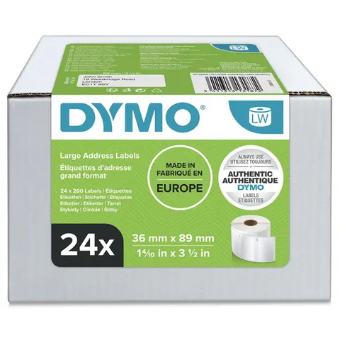 Etykiety DYMO S0722390 - 89mm × 36mm, białe, 24 x 260 szt.