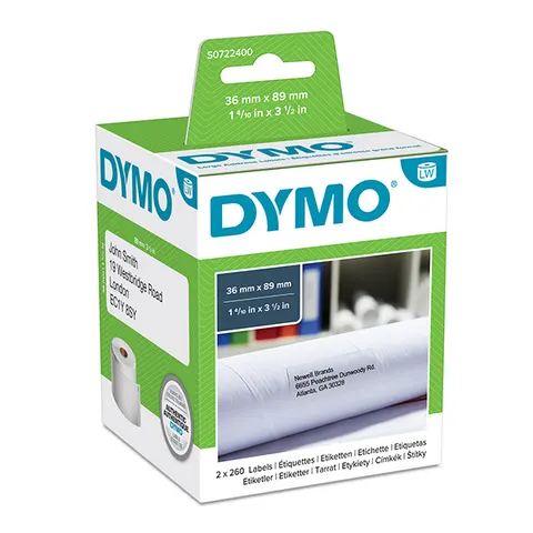 Etykiety DYMO S0722400 - 89mm × 36mm, białe, 2 x 260 szt.