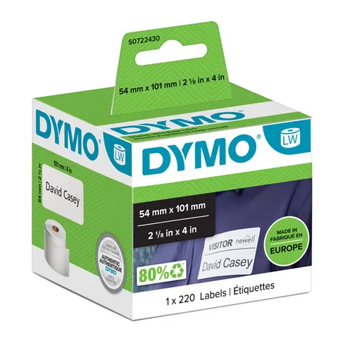 Etykiety DYMO S0722430 - 101mm × 54mm, białe, 220 szt.