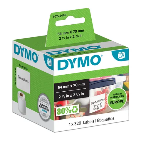 Etykiety DYMO S0722440 - 70mm × 54mm, białe, 320 szt.