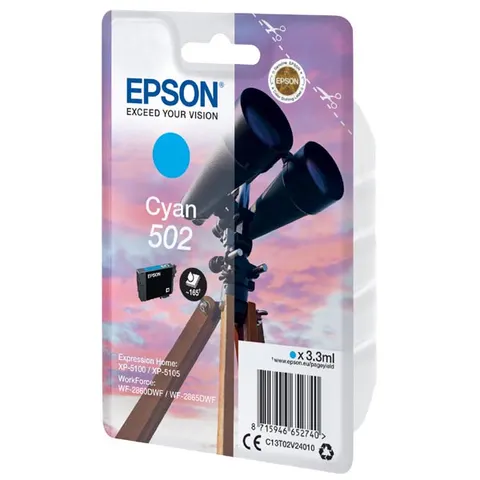 Tusz EPSON 502 - cyan, 3,3ml, 165 stron