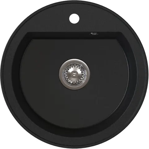 RUVETTI - Ditto ring Czarny – zlewozmywak granitowy, Ø510x180mm Syfon Gratis
