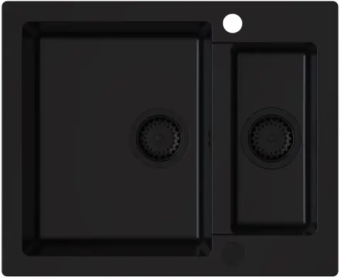 RUVETTI - SIGNUM 1520 Zlew granitowy Czarny Full Black 60,5x49,5x20cm 1,5 komory Syfon Gratis