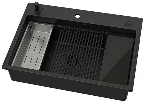 RUVETTI - ABSOL 80 Czarny Full black zlewozmywak granitowy, 76×50x21,5cm Syfon Gratis Akcesoria