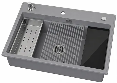 RUVETTI - ABSOL 80 Szary zlewozmywak granitowy, 76×50x21,5cm Syfon Gratis Akcesoria