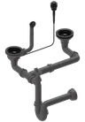 RUVETTI - Syfon 2-komorowy FULL BLACK SAVE SPACE AUTOMAT PRZYCISK 3,5'' do zlewozmywaka granitowego, przelew stalowy