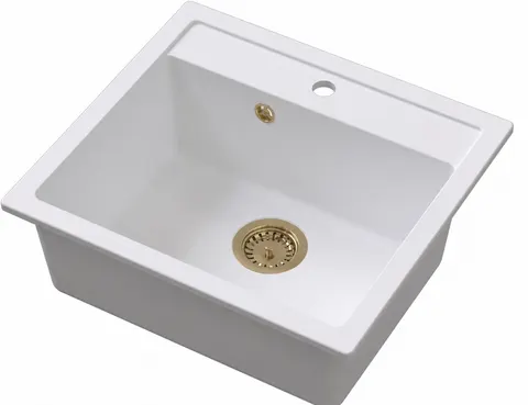 RUVETTI - DITTO 60 PVD Zlew granitowy Biały 56×51 cm Syfon PVD szampan gratis