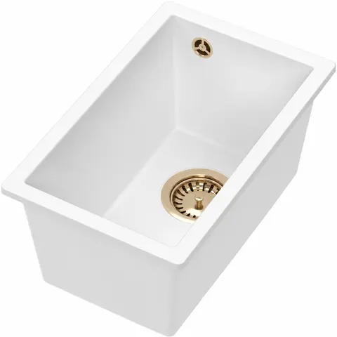 RUVETTI - Zlew granitowy LILO 35 PVD Biały 28x45 cm Syfon save space PVD szampan GRATIS