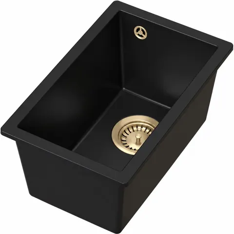 RUVETTI - Zlew granitowy LILO 35 Full black 28x45 cm Syfon save space PVD szampan GRATIS
