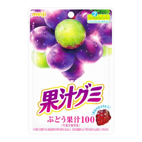 Meiji Żelki 100% soku z czerwonych winogron, 51g