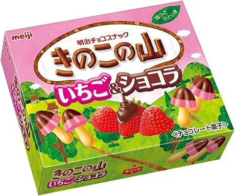 Meiji ciasteczka truskawkowo-czekoladowe Kinoko no Yama, 64g