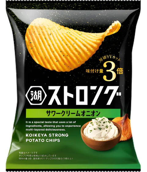 Koikeya STRONG Chipsy o intensywnym smaku śmietany i cebuli, 59g