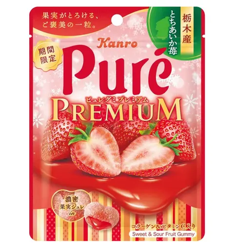 Kanro Puré Premium żelki o smaku truskawki, 54g