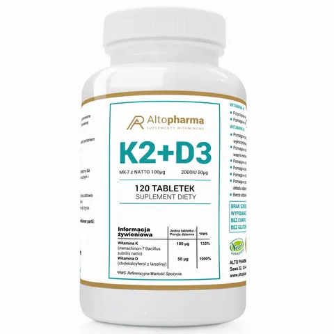 WITAMINA K2 MK-7 z natto 100µg + D3 50µg 2000IU - Altopharma - 120 tabletek