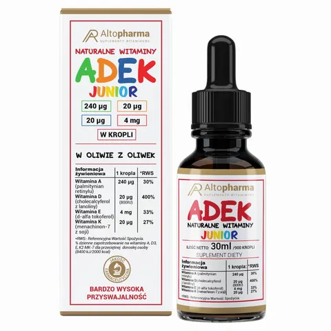 Altopharma - NATURALNA WITAMINA ADEK JUNIOR COMPLEX A, D3, E,K2 MK-7 KROPLE 30ml