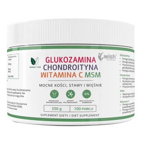 Wish Pharmaceutical - GLUKOZAMINA + CHONDROITYNA + MSM + WITAMINA C 250g PRODUKT VEGE