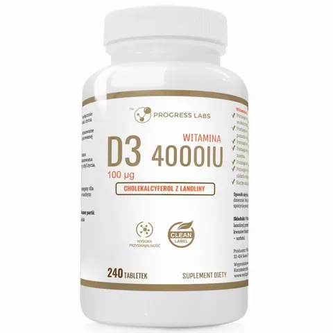 Progress Labs - Witamina D3 4000 IU Forte 240 tab Wzmocnij Kości i Odporność Lepszy Nastrój