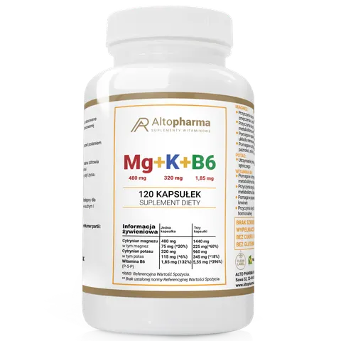 AltoPharma - MG+K+B6 - Magnez + Potas + Witamina B6 - 120 kapsułek