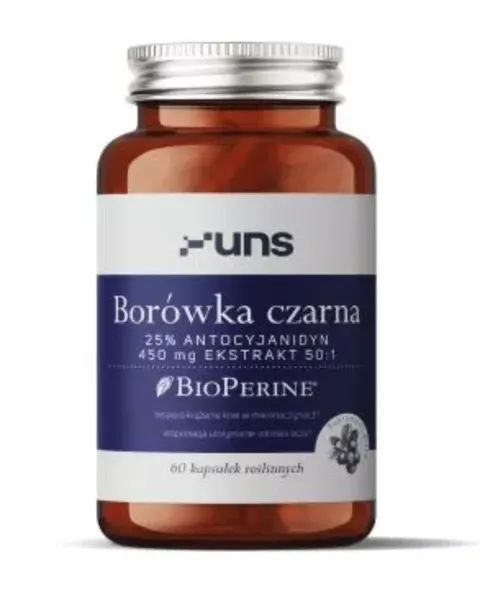 UNS - BORÓWKA CZARNA + BIOPERINE (60 kaps. vege)