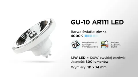 Żarówka LED AR 111 12W 3000K ciepła biała 800lm.
