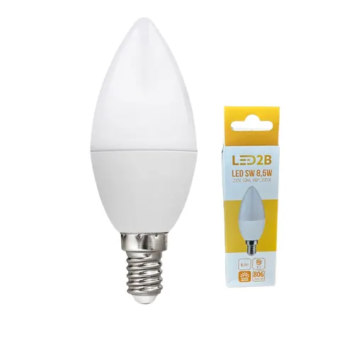 Żarówka LED SW 8,5W E14 barwa CIEPŁA BIAŁA 3000K LED2B