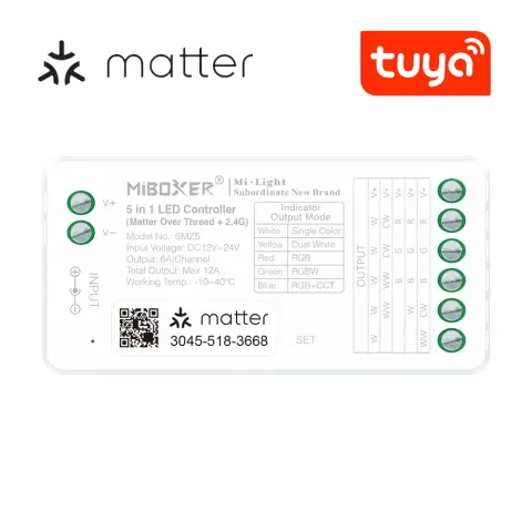MiBoxer odbiornik strefowy do taśm LED 5w1 max 12A WiFi + Matter + RF 2,4GHz SM5