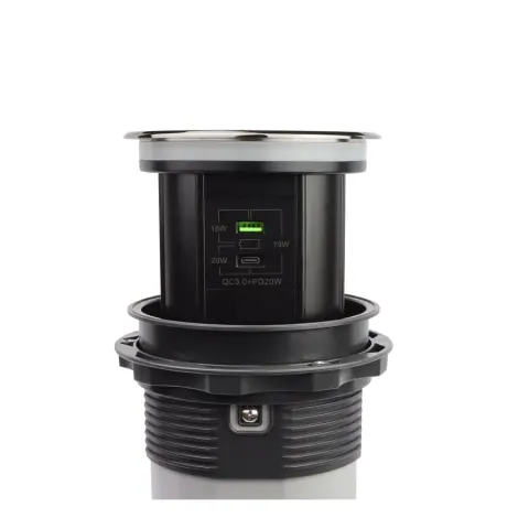 Gniazdo meblowe automatyczne TOWER BOX 3x230V + 1xUSB-A + 1xUSB-C + ładowanie indukcyjne czarny