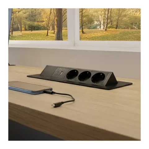 Gniazdo meblowe wpuszczane FLIX BOX 3x230V + 1xUSB-A + 1xUSB-C szybkie ładowanie czarne
