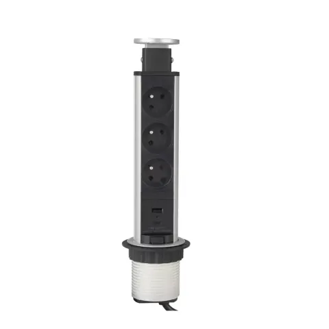 Gniazdo meblowe wysuwane LIFT BOX 3x230V + 1xUSB-A + 1xUSB-C aluminiowo-czarne