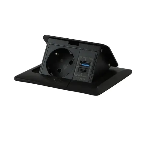 Gniazdo podłogowe otwierane FLOOR BOX 1x230V Schuko + 1xUSB-A + 1xUSB-C Power Delivery 20W czarne
