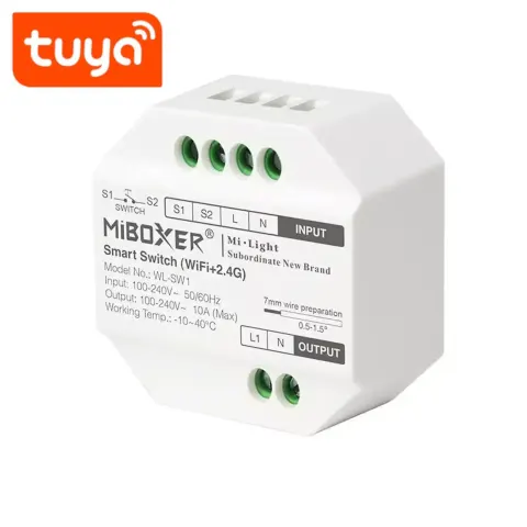 MiBoxer przekaźnik on/off 2400W 230V RF 2,4GHz + PUSH + WiFi (Tuya, Google, Alexa) WL-SW1