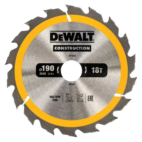 Dewalt Tarcza tnąca do drewna 190x30mm 18T DT1943