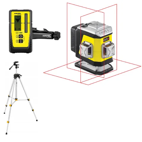 Laser krzyżowy CL3R 3-wiązki czerwony + statyw SJJM1EX + detektor RD800 Nivel System